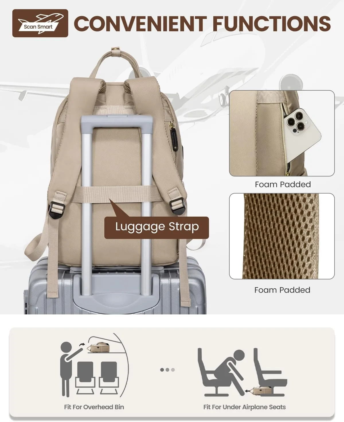 LOVEVOOK Backpack for Women,Laptop Backpack Women,Fits 17 Inch Laptop Bag,School Backpacks,Fashion Travel Work Anti-theft Bag,Waterproof Business Computer College Backpack Purse,Beige-Khaki-Black