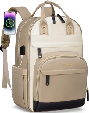 LOVEVOOK Backpack for Women,Laptop Backpack Women,Fits 17 Inch Laptop Bag,School Backpacks,Fashion Travel Work Anti-theft Bag,Waterproof Business Computer College Backpack Purse,Beige-Khaki-Black