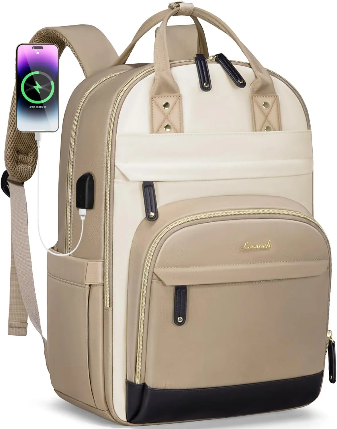 LOVEVOOK Backpack for Women,Laptop Backpack Women,Fits 17 Inch Laptop Bag,School Backpacks,Fashion Travel Work Anti-theft Bag,Waterproof Business Computer College Backpack Purse,Beige-Khaki-Black