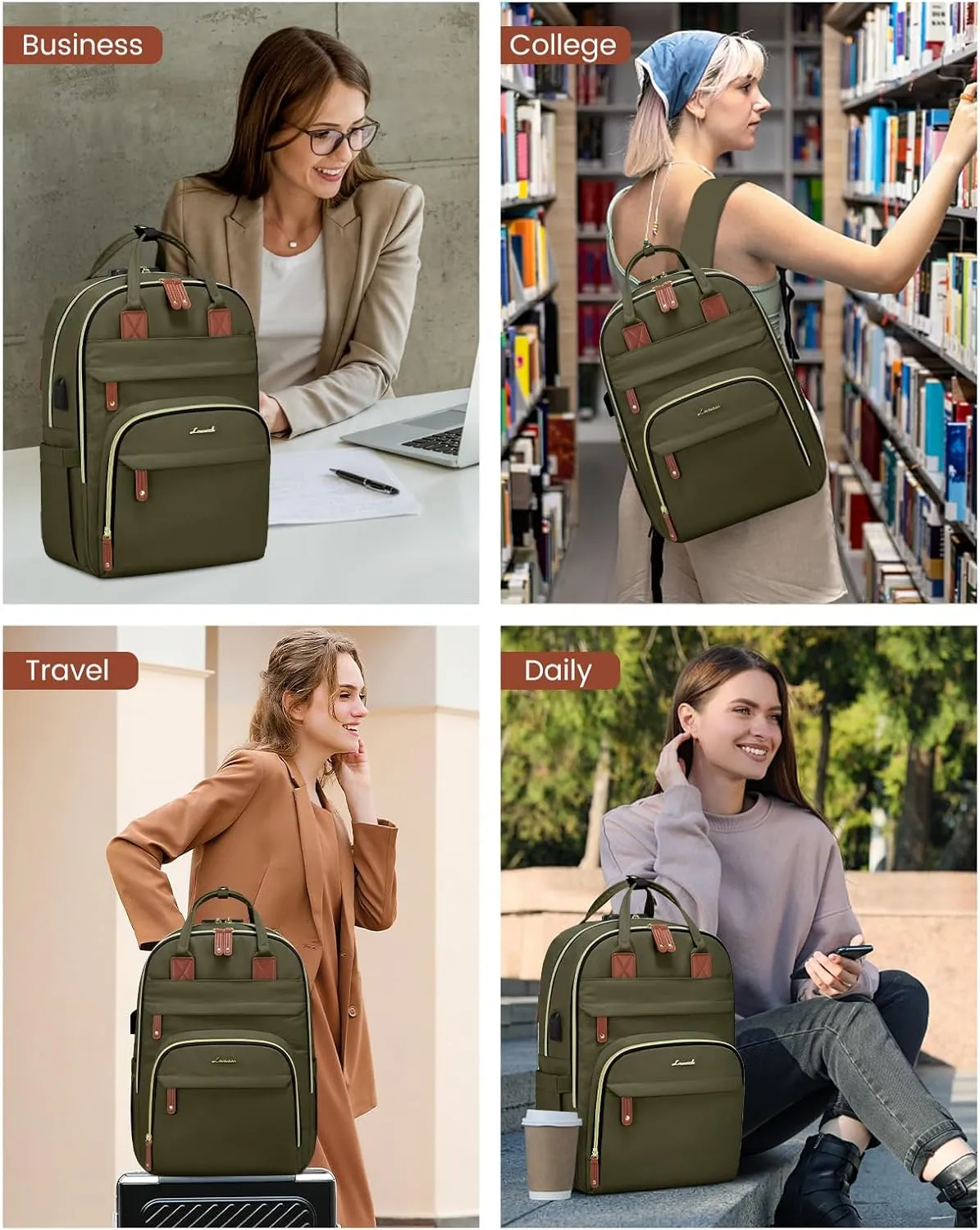 LOVEVOOK Laptop Backpack for Men & Women Unisex Travel Anti-Theft Bag Business Work Computer Backpacks Purse College Bag, Casual Hiking Daypack with Lock, 15.6 Inch, Army Green