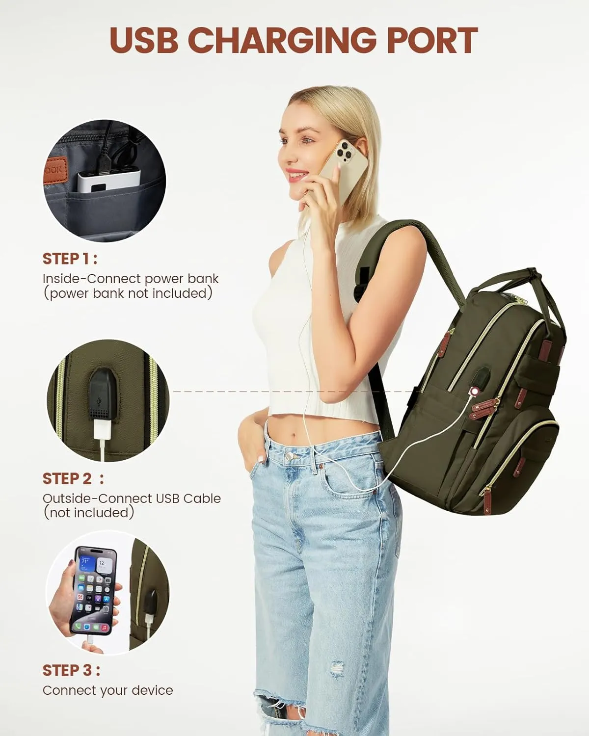 LOVEVOOK Laptop Backpack for Men & Women Unisex Travel Anti-Theft Bag Business Work Computer Backpacks Purse College Bag, Casual Hiking Daypack with Lock, 15.6 Inch, Army Green