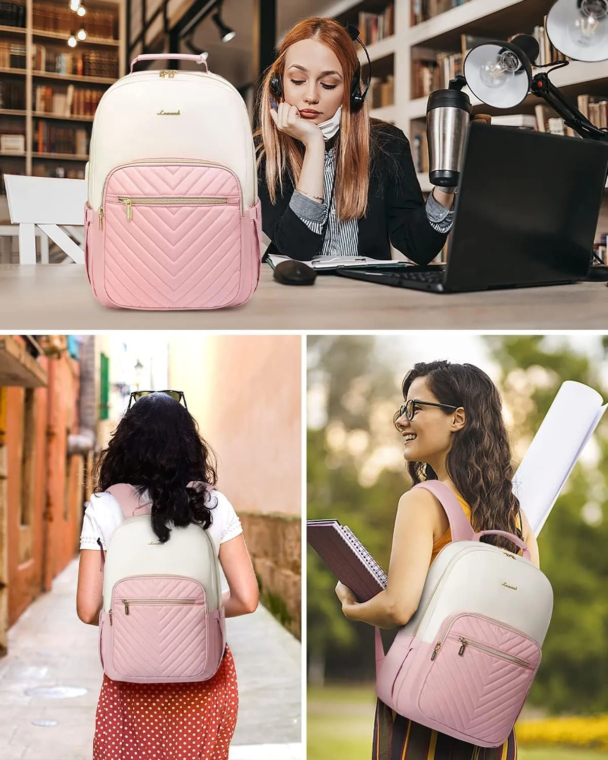 LOVEVOOK Laptop Backpack for Women, 15.6 Inch Backpack Purse, Fashion Travel Business Work Laptop Bag, Aesthetic University Nurse Backpacks, Office Dayback Computer Sport Bagpack, Pink