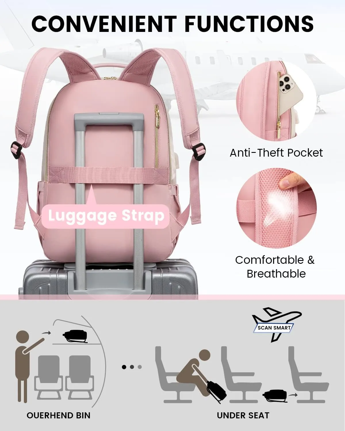 LOVEVOOK Laptop Backpack for Women, 15.6 Inch Backpack Purse, Fashion Travel Business Work Laptop Bag, Aesthetic University Nurse Backpacks, Office Dayback Computer Sport Bagpack, Pink