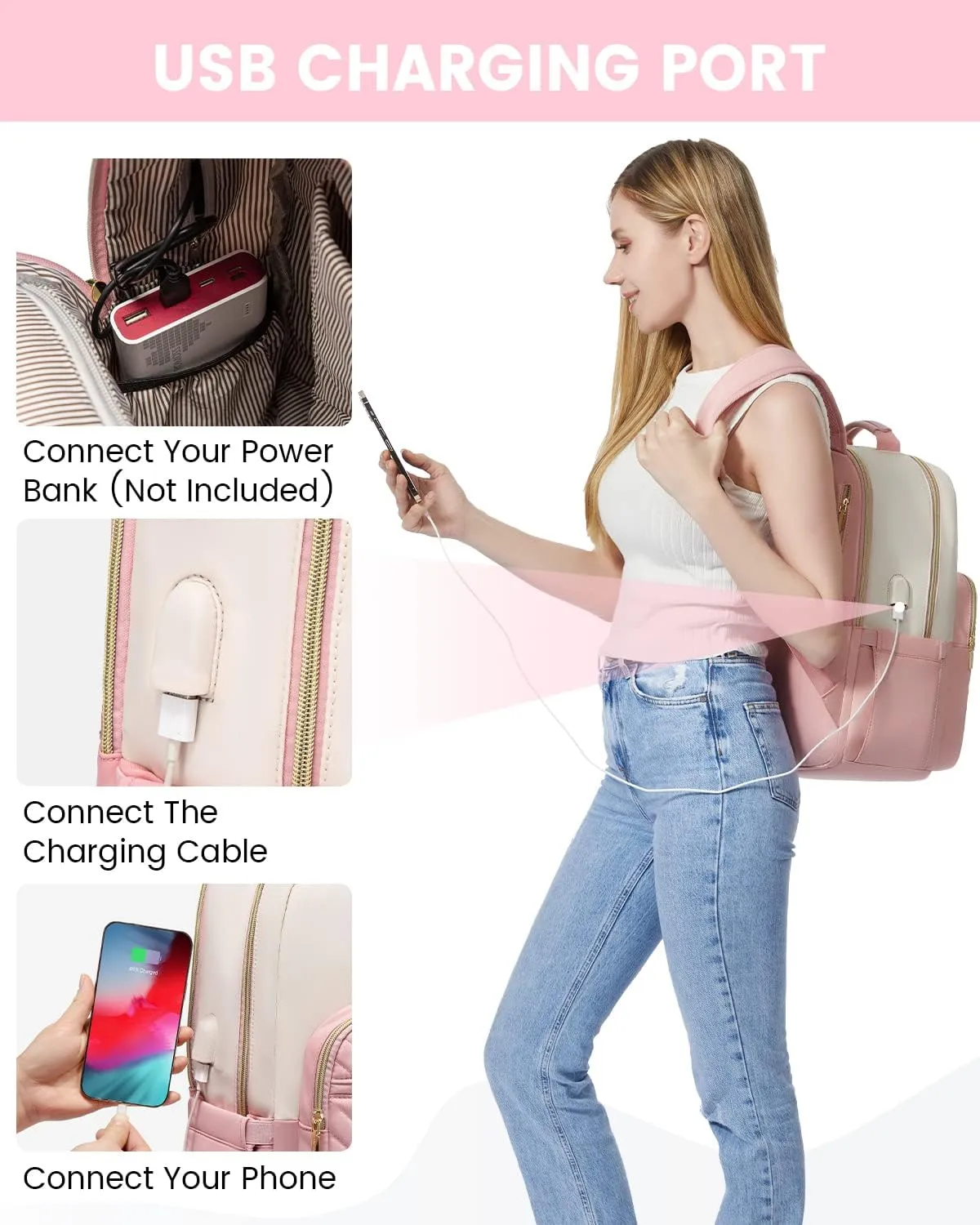LOVEVOOK Laptop Backpack for Women, 15.6 Inch Backpack Purse, Fashion Travel Business Work Laptop Bag, Aesthetic University Nurse Backpacks, Office Dayback Computer Sport Bagpack, Pink