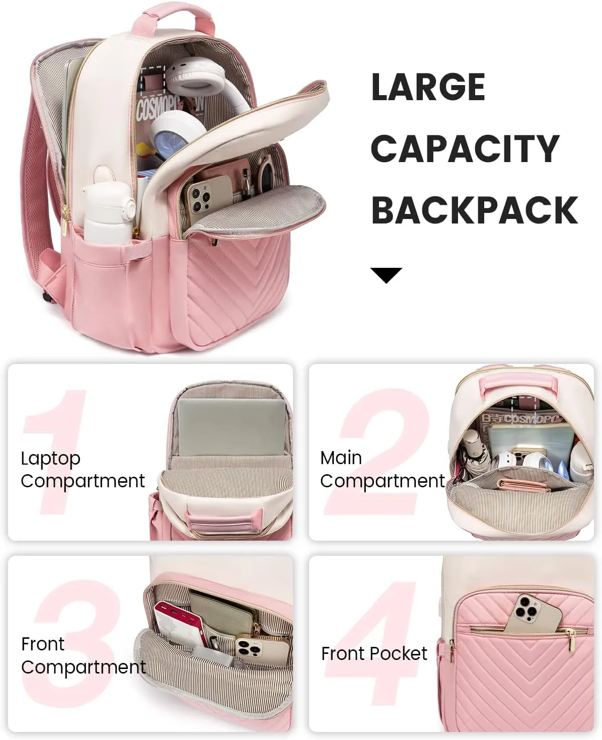 LOVEVOOK Laptop Backpack for Women, 15.6 Inch Backpack Purse, Fashion Travel Business Work Laptop Bag, Aesthetic University Nurse Backpacks, Office Dayback Computer Sport Bagpack, Pink