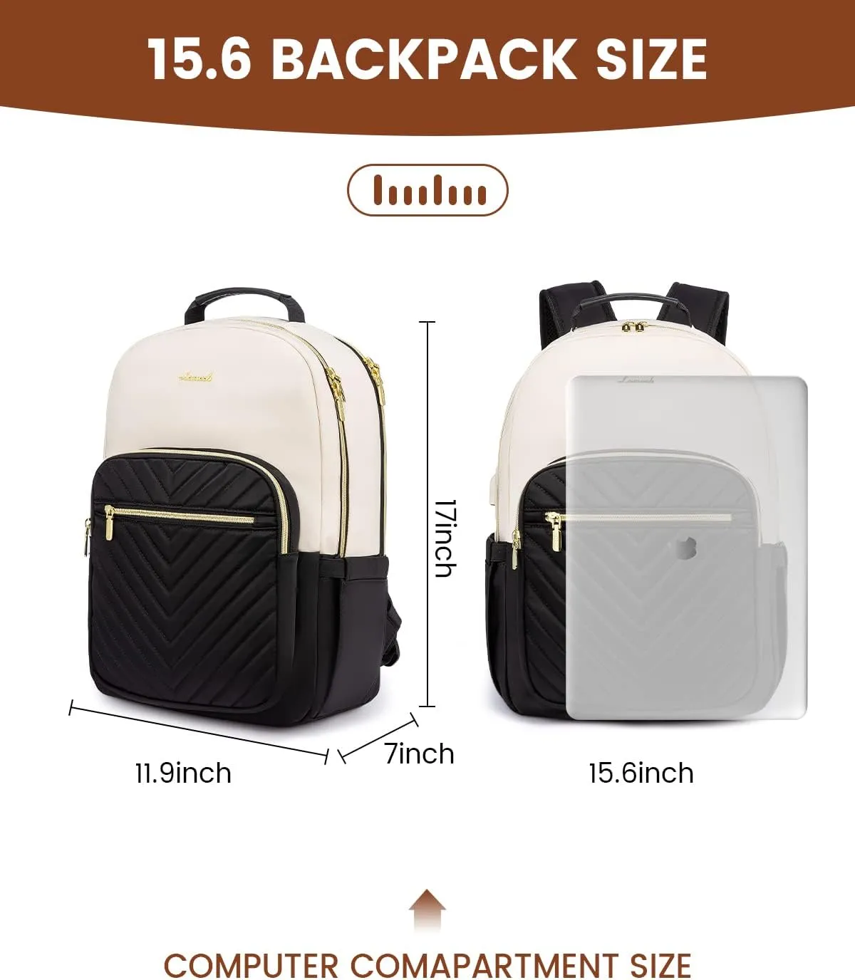 LOVEVOOK Laptop Backpack for Women, 15.6 Inch Backpack Purse, Fashion Travel Work Laptop Bag with USB port, Nurse Backpacks, College Sport Dayback Business Computer Bags, Beige-black