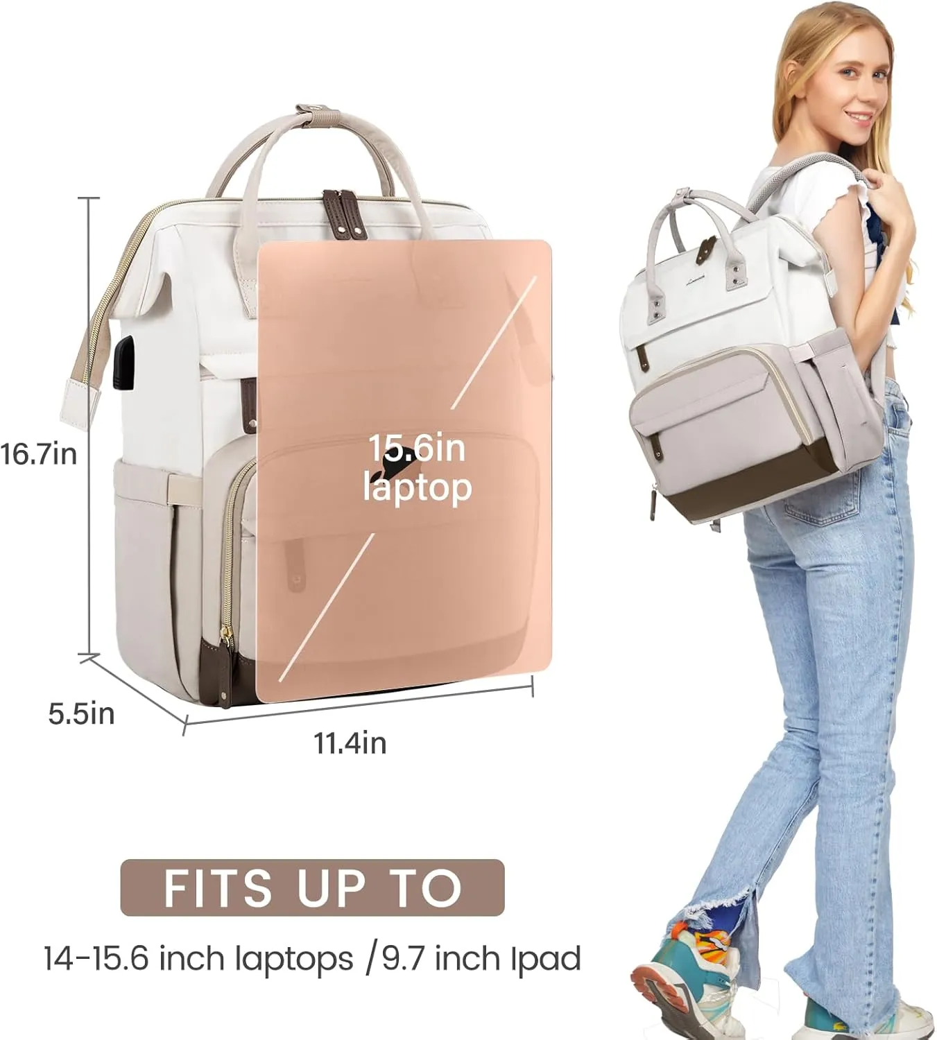 LOVEVOOK Laptop Backpack for Women, 15.6 Inch Work Business Backpacks Purse with USB Port, Large Capacity Nurse Bag College Bookbag for School, Waterproof Casual Daypack for Travel