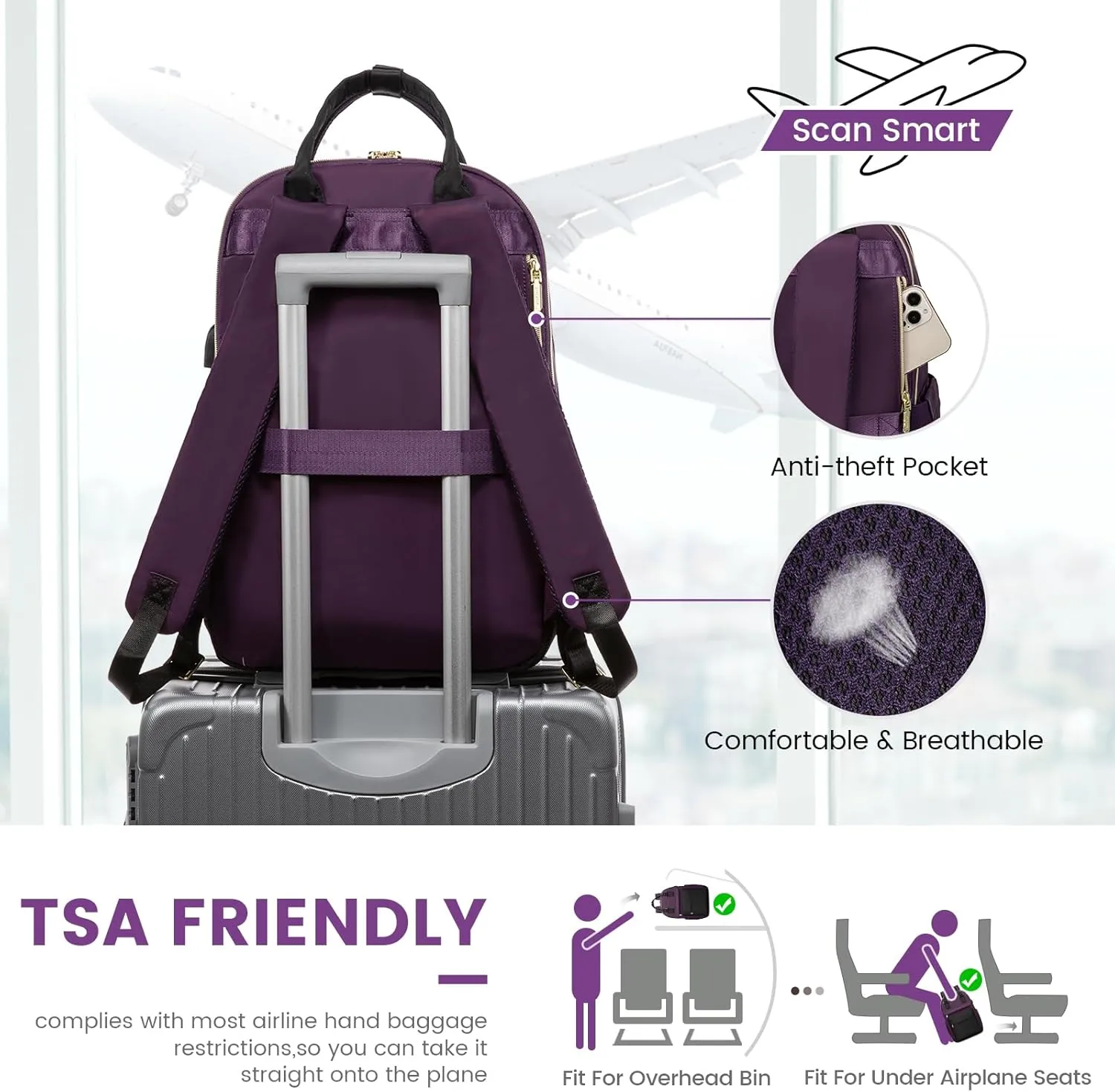LOVEVOOK Laptop Backpack for Women 15.6 Inch,Cute Backpack Laptop Bag with USB Port,Waterproof Travel Backpack Purse Teacher Nurse Bag Fashion Computer Bag for Work