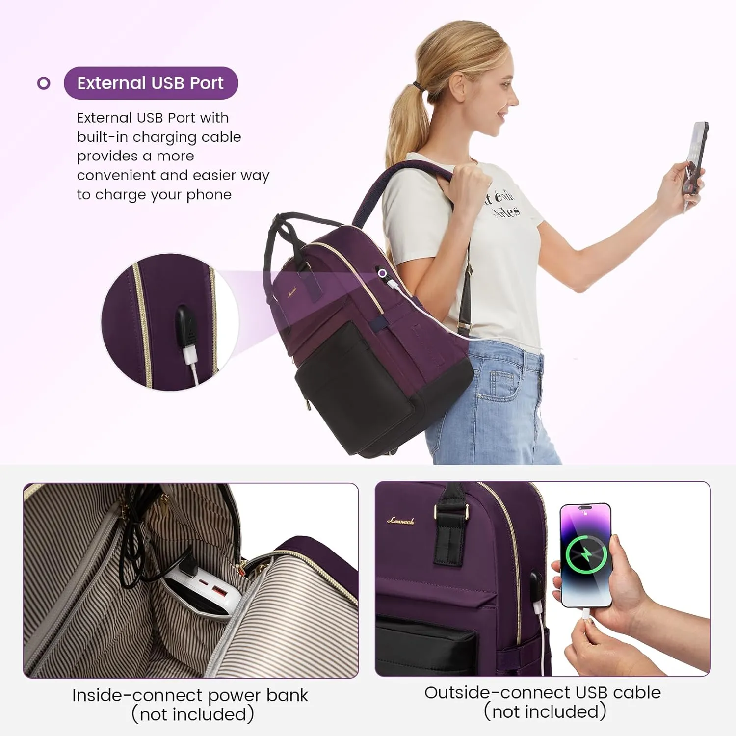 LOVEVOOK Laptop Backpack for Women 15.6 Inch,Cute Backpack Laptop Bag with USB Port,Waterproof Travel Backpack Purse Teacher Nurse Bag Fashion Computer Bag for Work