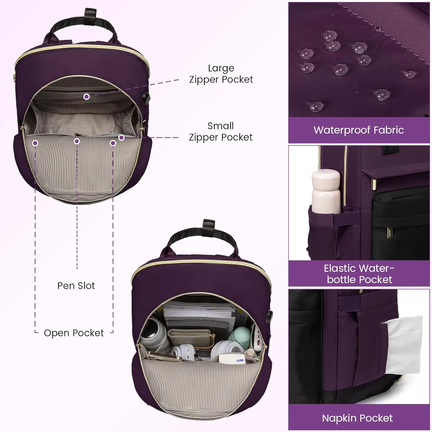 LOVEVOOK Laptop Backpack for Women 15.6 Inch,Cute Backpack Laptop Bag with USB Port,Waterproof Travel Backpack Purse Teacher Nurse Bag Fashion Computer Bag for Work