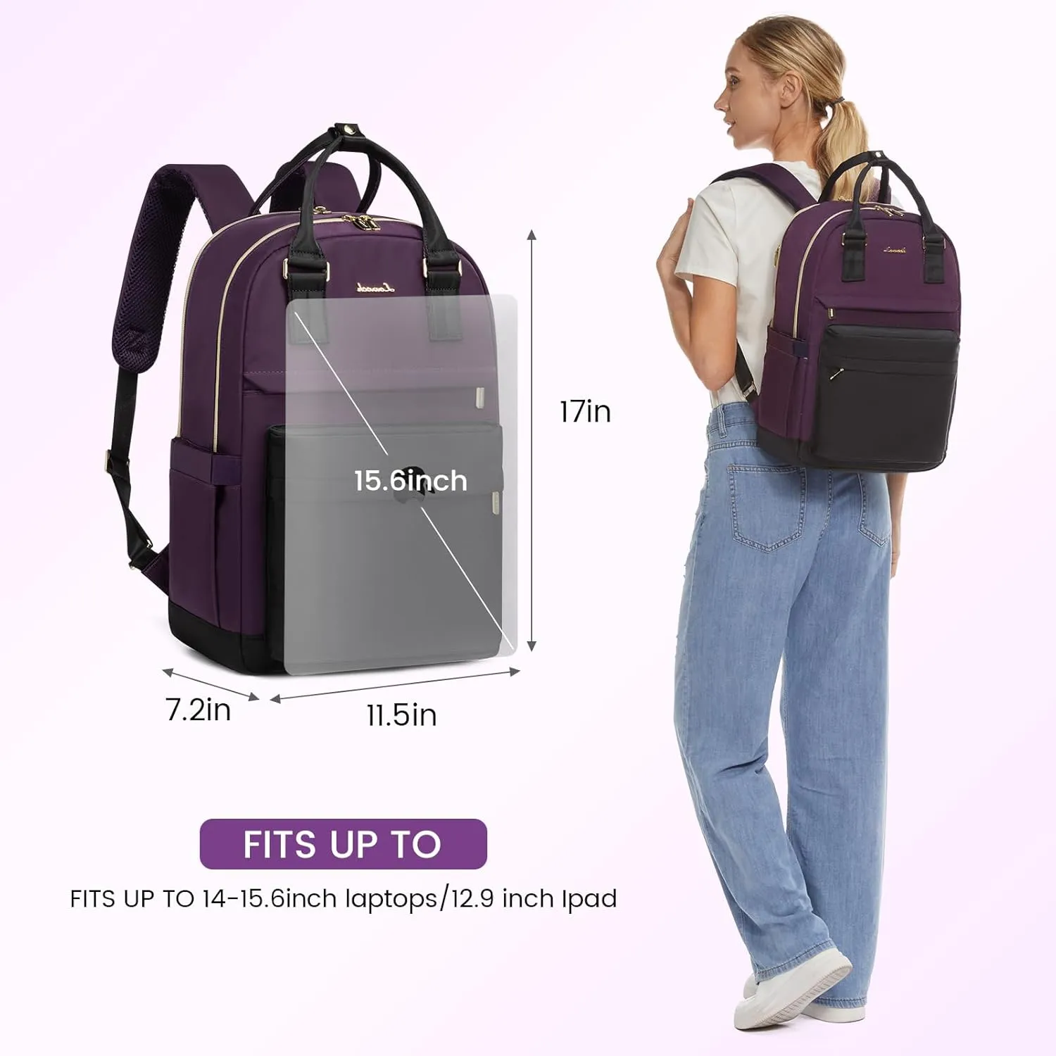 LOVEVOOK Laptop Backpack for Women 15.6 Inch,Cute Backpack Laptop Bag with USB Port,Waterproof Travel Backpack Purse Teacher Nurse Bag Fashion Computer Bag for Work