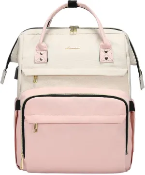 LOVEVOOK Laptop Backpack for Women Fashion Business Computer Backpacks Travel Bags Purse Doctor Nurse Work Backpack with USB Port, Fits 15.6-Inch Laptop Beige Pink