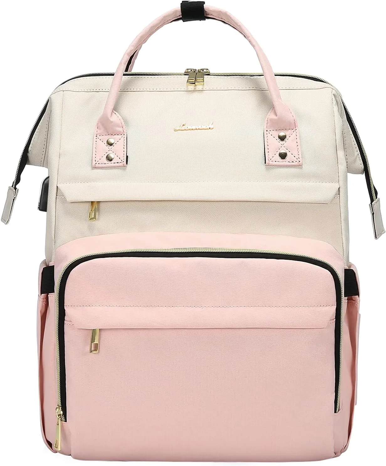 LOVEVOOK Laptop Backpack for Women Fashion Business Computer Backpacks Travel Bags Purse Doctor Nurse Work Backpack with USB Port, Fits 15.6-Inch Laptop Beige Pink