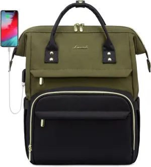 LOVEVOOK Laptop Backpack for Women, Fashion Computer Backpacks Purse, School Student Bookbag for Girl, Business Travel Bags, Doctor Nurse Backpack for Work, Fits 15.6-Inch Laptop, Army Green-Black