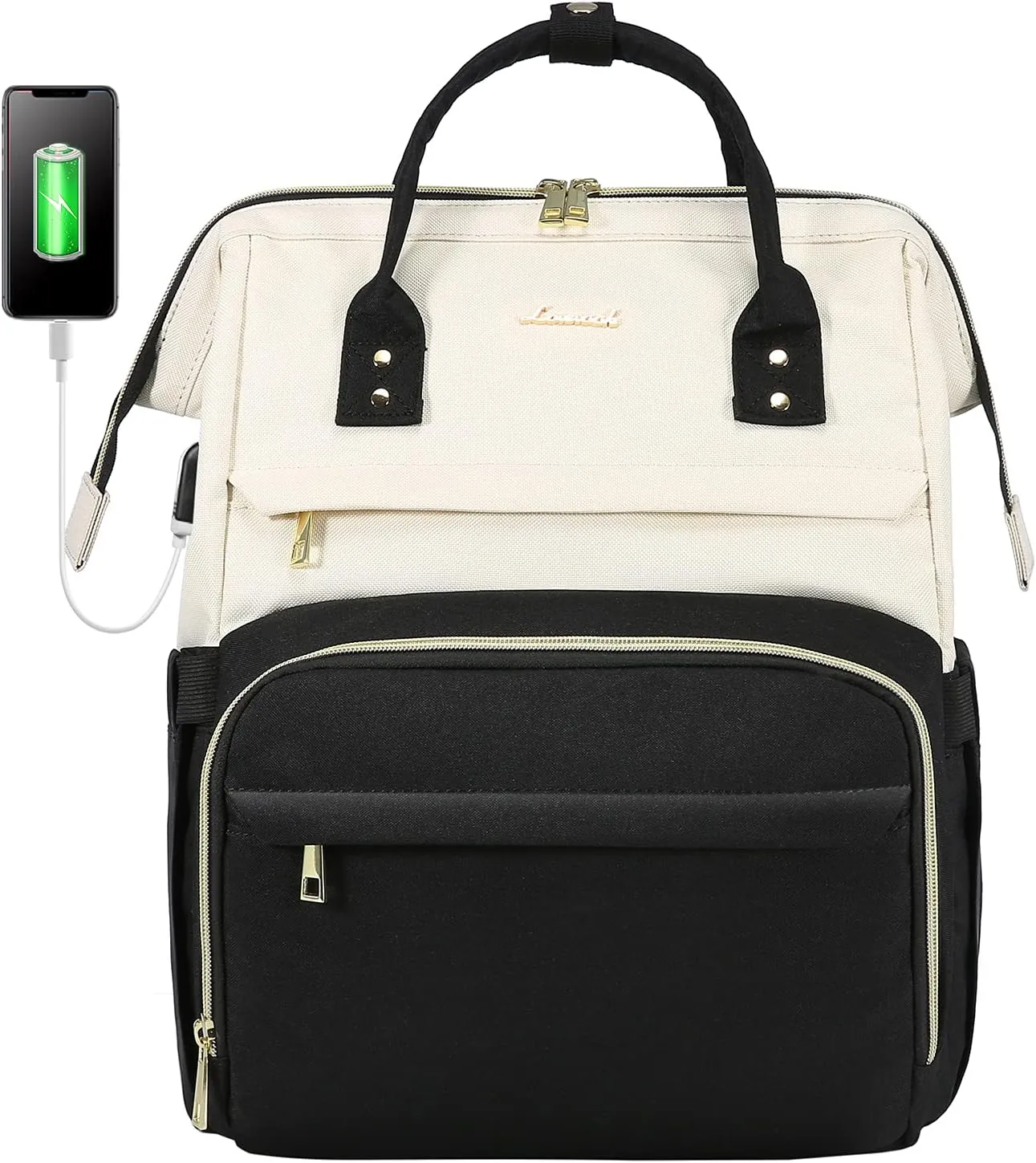 LOVEVOOK Laptop Backpack for Women, Fashion Computer Backpacks Purse, School Student Bookbag for Girl, Business Travel Bags, Doctor Nurse Backpack for Work, Fits 15.6-Inch Laptop, Beige-Black