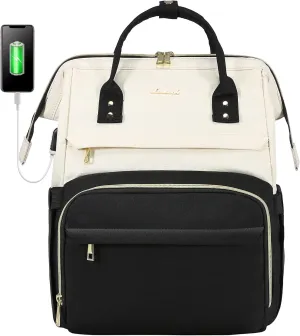 LOVEVOOK Laptop Backpack for Women, Fashion Computer Backpacks Purse, School Student Bookbag for Girl, Business Travel Bags, Doctor Nurse Backpack for Work, Fits 15.6-Inch Laptop, Beige-Black