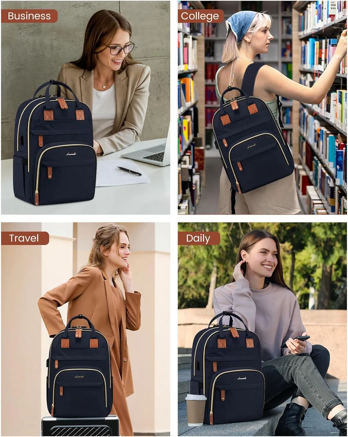 LOVEVOOK Laptop Backpack for Women, Large Capacity Travel Anti-theft Bag Business Computer Backpacks Purse Backpack, Casual Hiking Daypack with Lock, 15.6 Inch, Flower Pattern 1