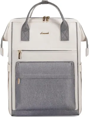 LOVEVOOK Laptop Backpack Purse for Women Waterproof Teacher Nurse Bag, 17.3 Inch Work Laptop Bag with USB Port, Business Travel Computer Backpack, Off White-Grey
