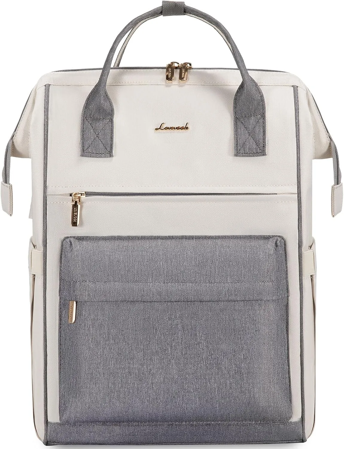 LOVEVOOK Laptop Backpack Purse for Women Waterproof Teacher Nurse Bag, 17.3 Inch Work Laptop Bag with USB Port, Business Travel Computer Backpack, Off White-Grey
