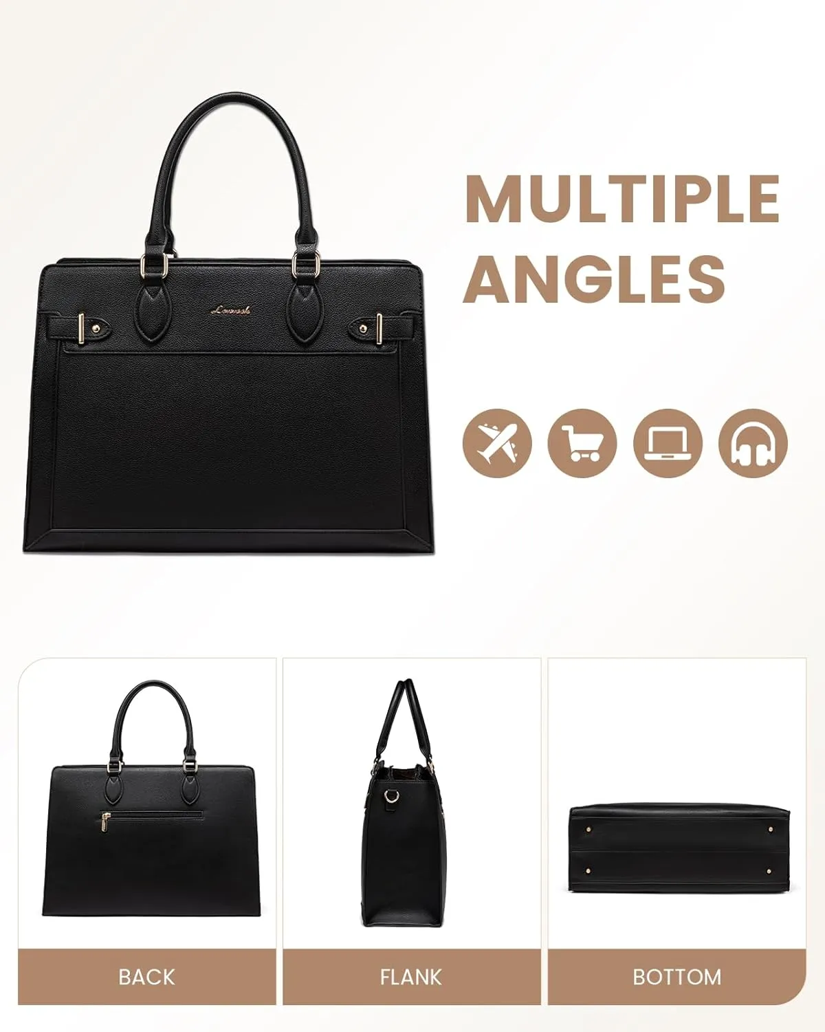 LOVEVOOK Laptop Bag for Women, 15.6 Inch Large PU Leather Tote Bag, Professional Teacher Work Bag, Waterproof Business Computer Briefcase, Shoulder Tote Purse for Office