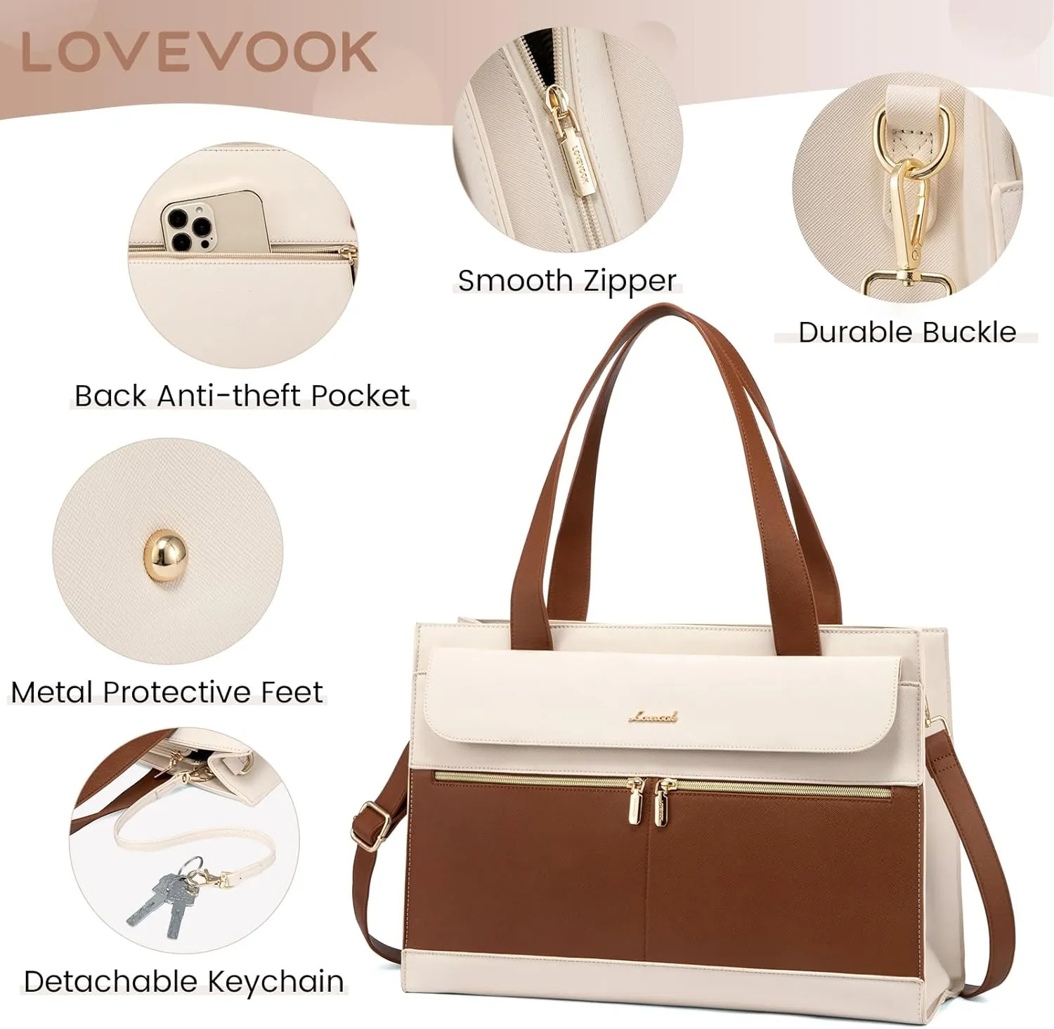 LOVEVOOK Laptop Tote for Women - 15.6 Inch Professional Leather Computer Briefcase with Waterproof Handbag Shoulder Bag Large Capacity Business Teacher Office Crossbody Purse