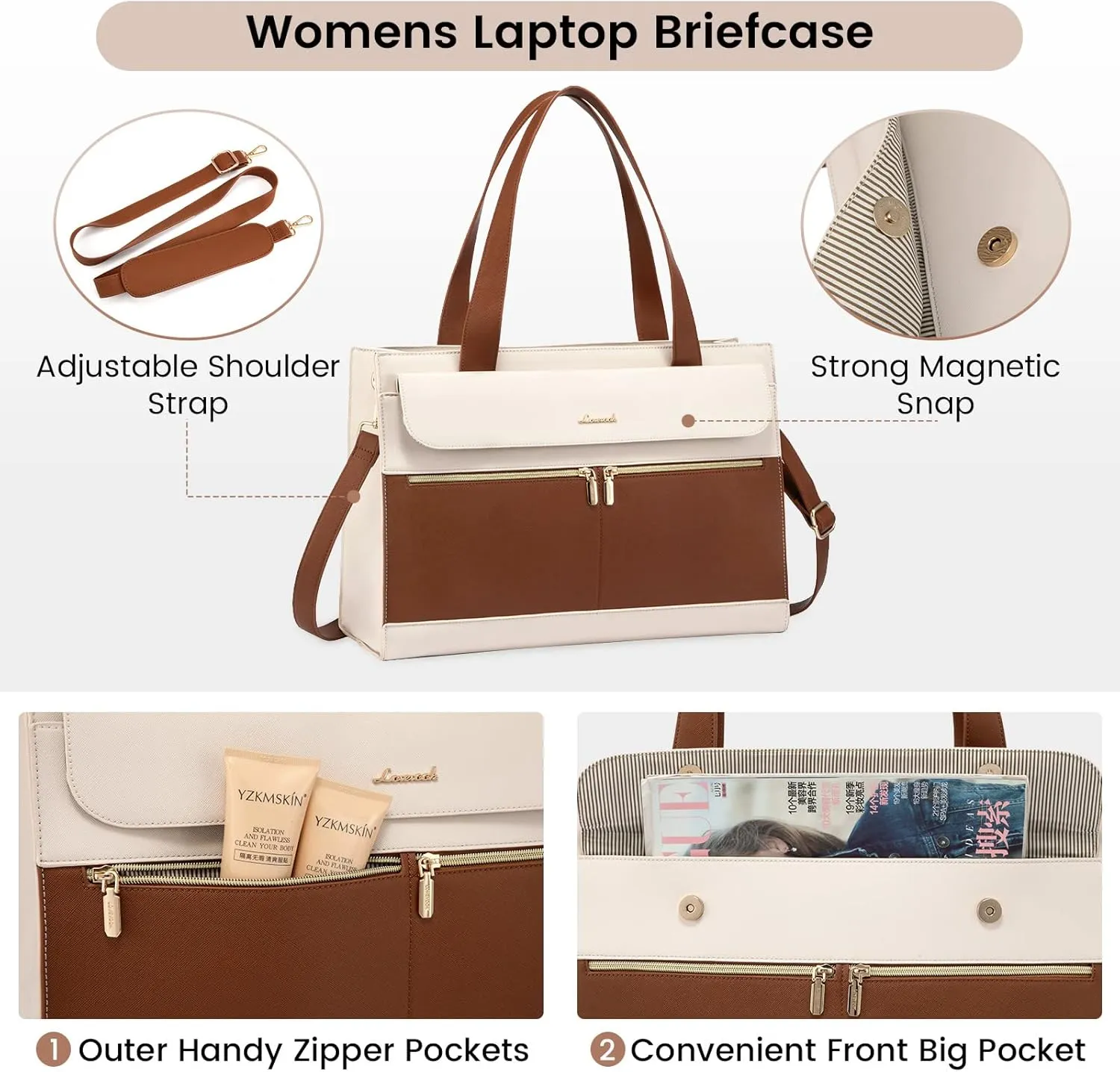 LOVEVOOK Laptop Tote for Women - 15.6 Inch Professional Leather Computer Briefcase with Waterproof Handbag Shoulder Bag Large Capacity Business Teacher Office Crossbody Purse
