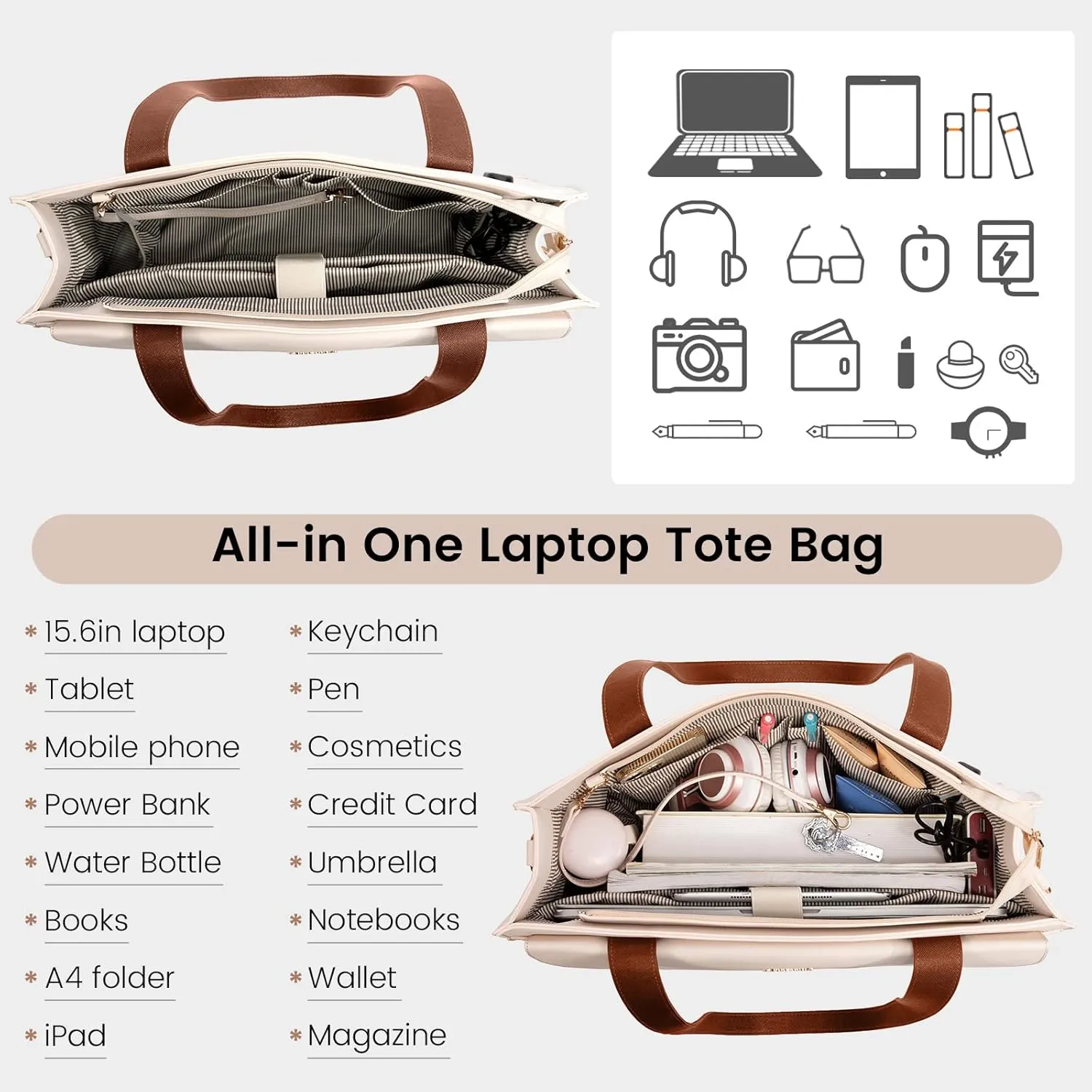 LOVEVOOK Laptop Tote for Women - 15.6 Inch Professional Leather Computer Briefcase with Waterproof Handbag Shoulder Bag Large Capacity Business Teacher Office Crossbody Purse