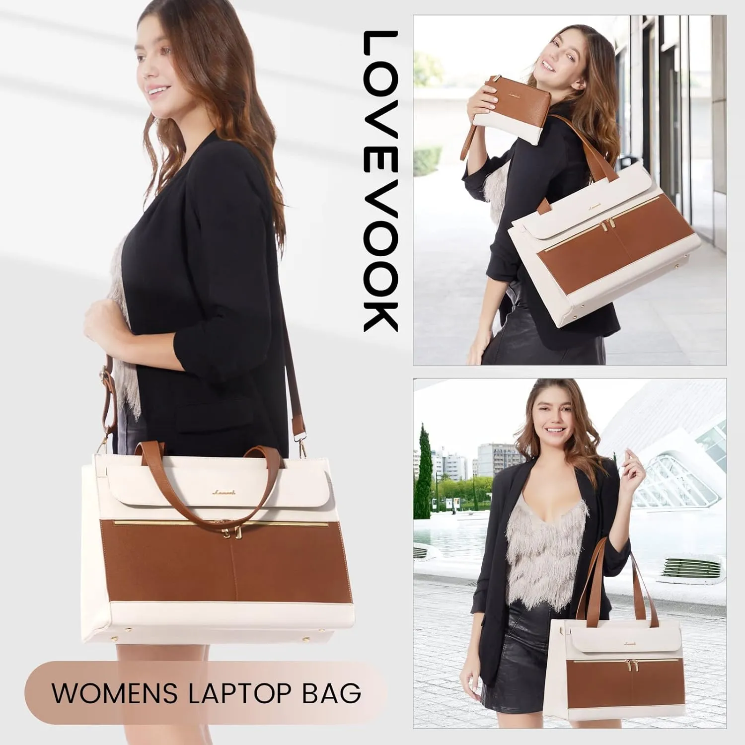 LOVEVOOK Laptop Tote for Women - 15.6 Inch Professional Leather Computer Briefcase with Waterproof Handbag Shoulder Bag Large Capacity Business Teacher Office Crossbody Purse