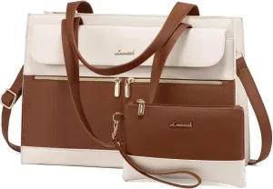LOVEVOOK Laptop Tote for Women - 15.6 Inch Professional Leather Computer Briefcase with Waterproof Handbag Shoulder Bag Large Capacity Business Teacher Office Crossbody Purse
