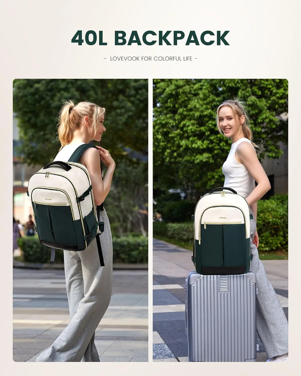 LOVEVOOK Large Travel Backpack for Women, 40L Carry on Luggage Flight Approved, TSA Personal Item Travel Bag Fits 17.3 Inch Laptop,Water-Resistant Travel Work Weekender Backpack with 2 Packing Cubes