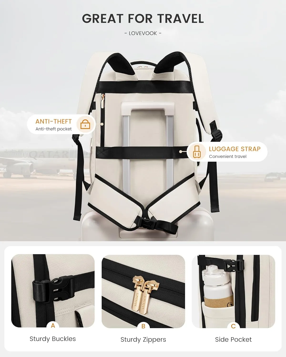 LOVEVOOK Travel Backpack For Women with Waist Strap, 40L Carry On Backpack Luggage Flight Approved,TSA Personal ltem Travel Bag Essentials Fits 17.3 Inch Laptop,Weekender Daypack with 3 Packing Cubes
