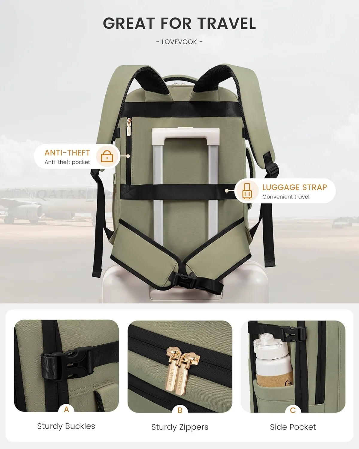 LOVEVOOK Travel Backpack for Women with Waist Strap, 40L Carry On Backpack Luggage Flight Approved,TSA Personal ltem Travel Bag Essentials Fits 17.3 Inch Laptop,Weekender Daypack with 3 Packing Cubes