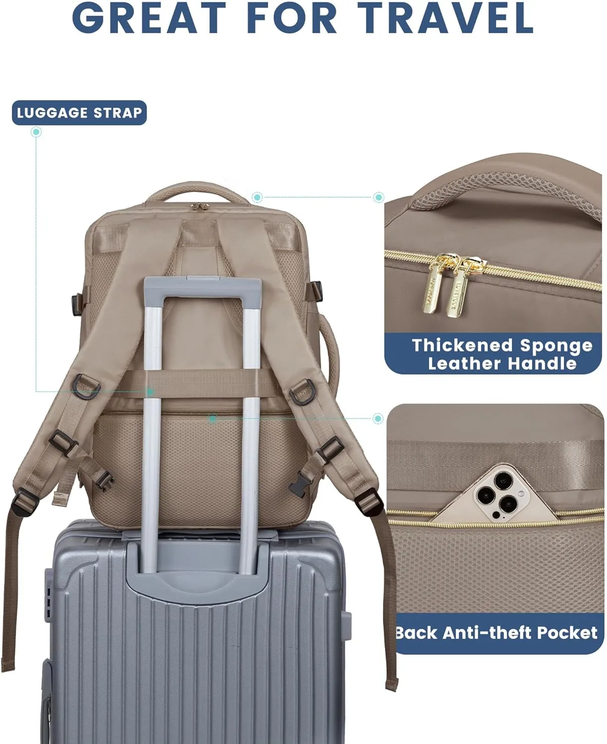 LOVEVOOK Travel Backpack For Women,40L Carry On Backpack Flight Approved,TSA Personal Item Travel Bag Fits 17 Inch Laptop,Business Weekender Overnight Daypack with Toiletry Bag and Cube