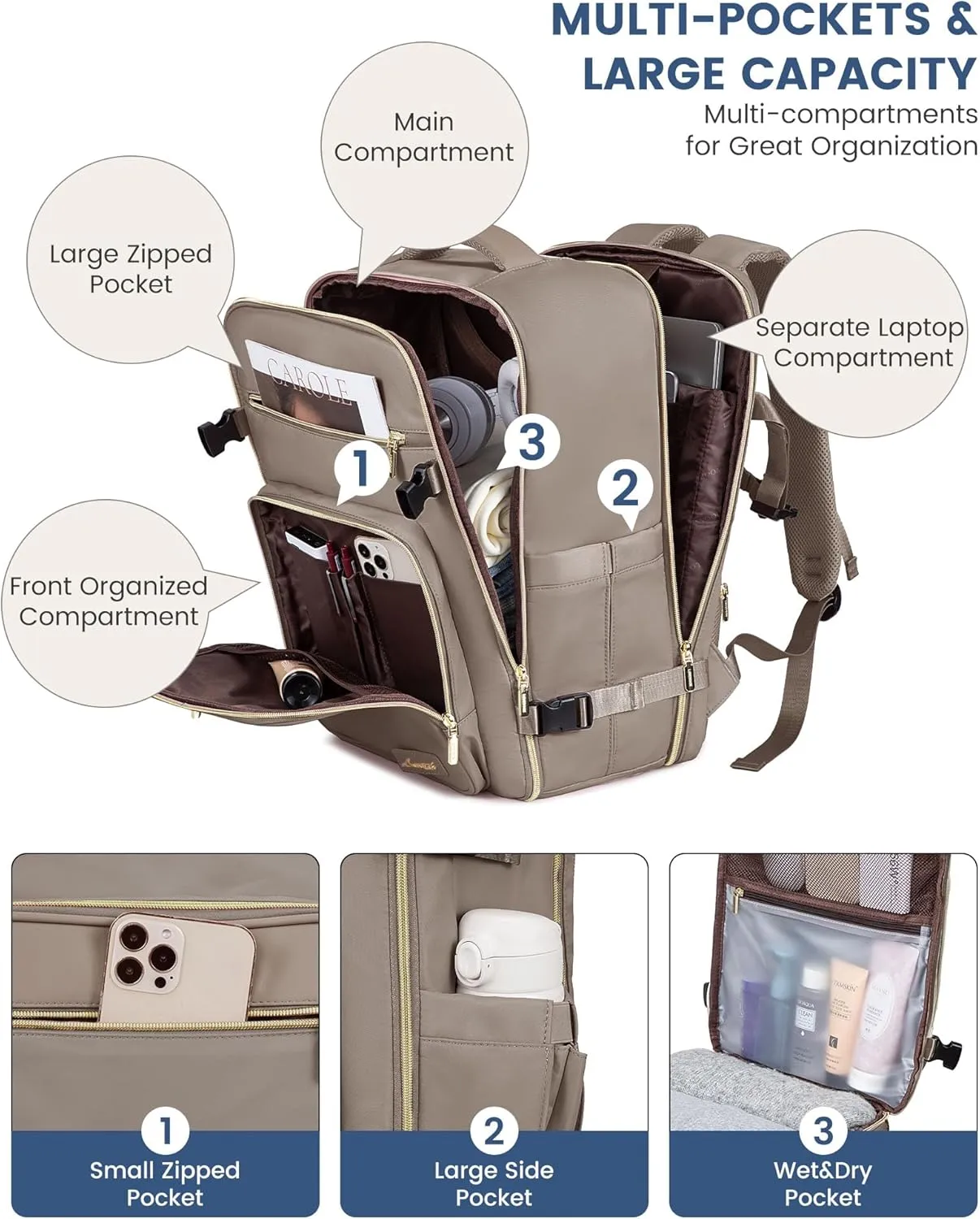 LOVEVOOK Travel Backpack For Women,40L Carry On Backpack Flight Approved,TSA Personal Item Travel Bag Fits 17 Inch Laptop,Business Weekender Overnight Daypack with Toiletry Bag and Cube