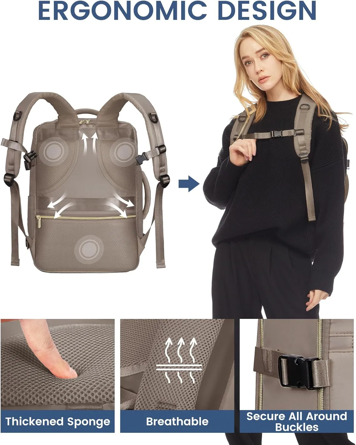 LOVEVOOK Travel Backpack For Women,40L Carry On Backpack Flight Approved,TSA Personal Item Travel Bag Fits 17 Inch Laptop,Business Weekender Overnight Daypack with Toiletry Bag and Cube