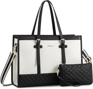 LOVEVOOK Women's Canvas Laptop Tote, 17.3 inch, Large Capacity Work Bag with Clutch Purse, Computer Bag Office Business Briefcase, Casual Handbag for Travel College Teacher School
