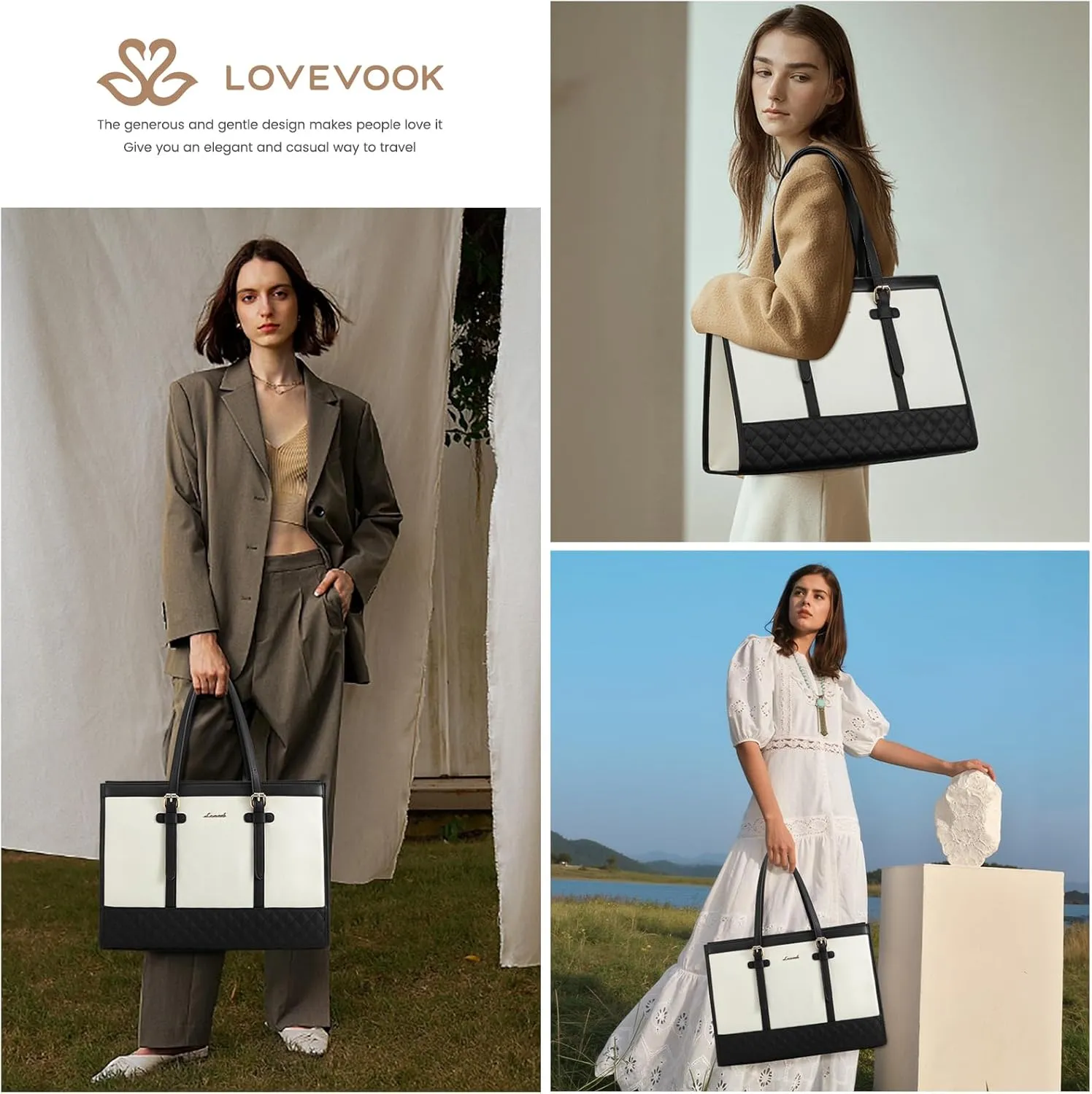 LOVEVOOK Women's Canvas Laptop Tote, 17.3 inch, Large Capacity Work Bag with Clutch Purse, Computer Bag Office Business Briefcase, Casual Handbag for Travel College Teacher School