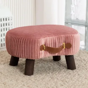LUE BONA Small Curved Foot Stool with Handle, Pink Velvet Footstool and Ottomans, Modern Foot Rest with Wooden Legs, Step Stool with Padded Seat for Couch, Living Room…