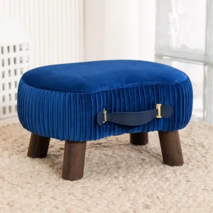 LUE BONA Small Curved Foot Stool with Handle, Velvet Footstool and Ottomans, Modern Foot Rest with Wooden Legs, Step Stool with Padded Seat for Couch, Living Room, Navy…