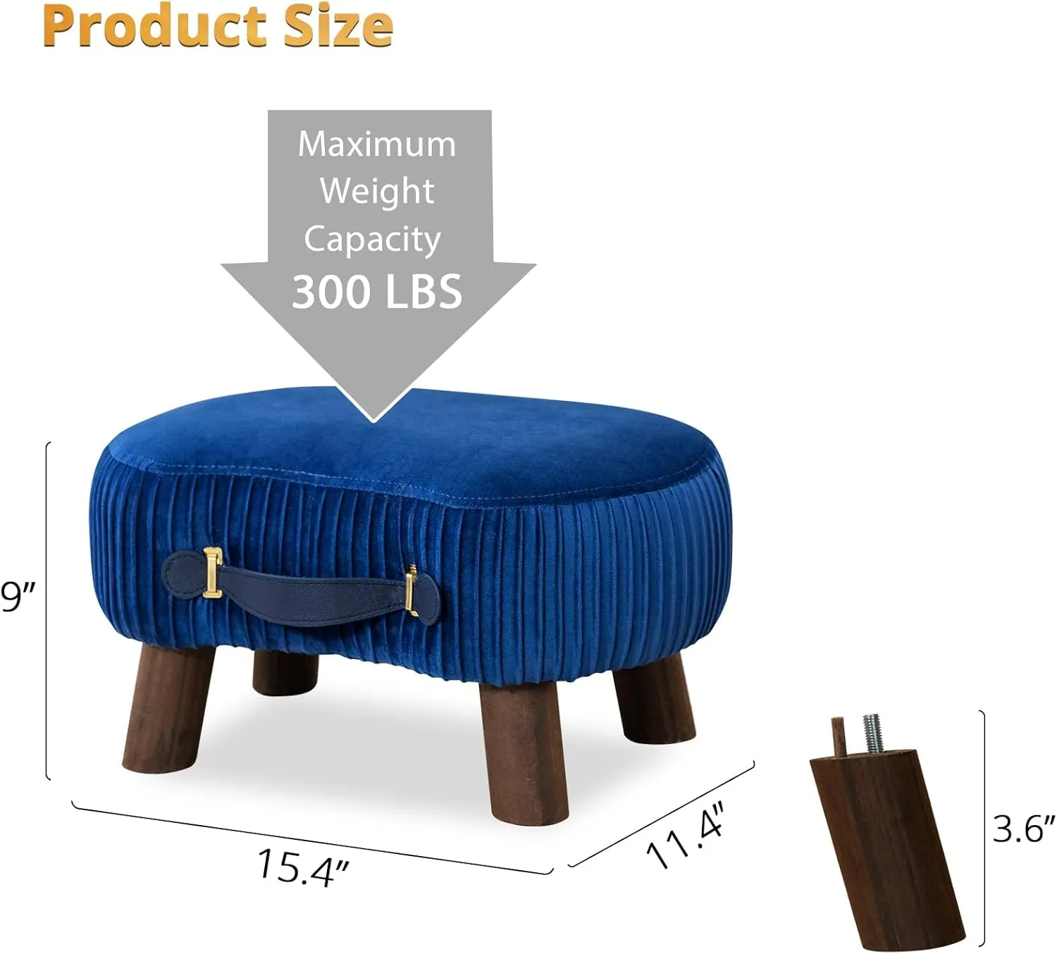 LUE BONA Small Curved Foot Stool with Handle, Velvet Footstool and Ottomans, Modern Foot Rest with Wooden Legs, Step Stool with Padded Seat for Couch, Living Room, Navy…