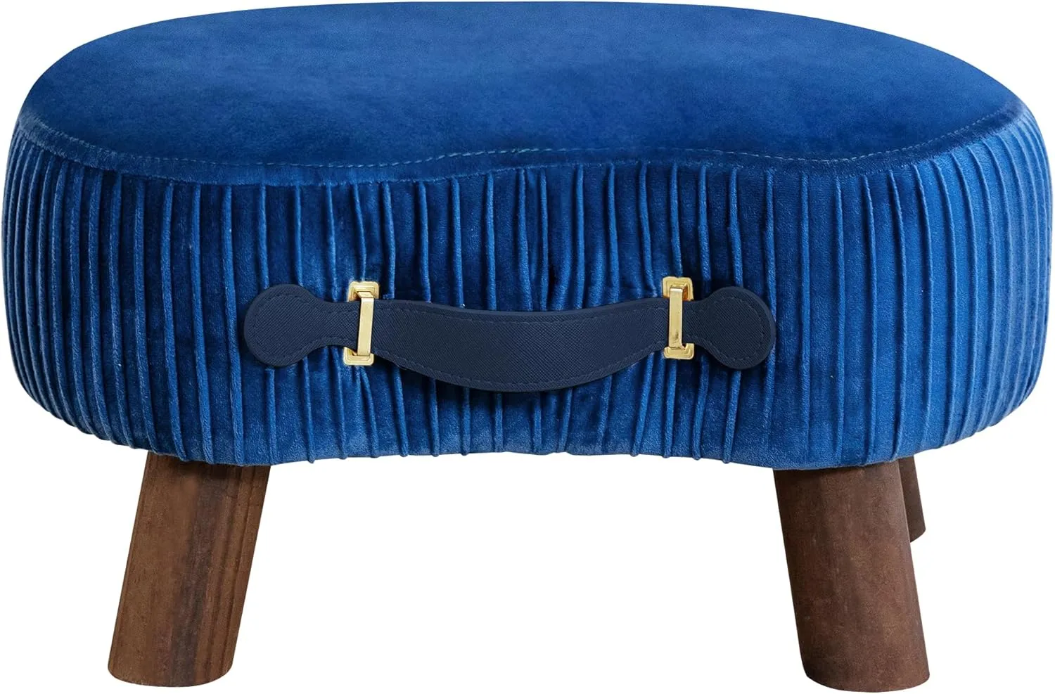 LUE BONA Small Curved Foot Stool with Handle, Velvet Footstool and Ottomans, Modern Foot Rest with Wooden Legs, Step Stool with Padded Seat for Couch, Living Room, Navy…
