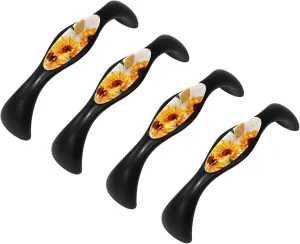 Lyetny Cabinet Pull Handle 4 Pack with Screws, Door Pulls for Wooden Kitchen Furniture, Closet, Drawer, Barn Door Hardware, Vibrant Yellow Watercolor Sunflowers Vintage Newspaper