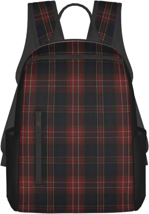 Macdonald Tartan Plaid Black Red Trendy Lightweight Backpack - Breathable Polyester Office, Travel - Ergonomic Design With Side Pockets & Front Storage