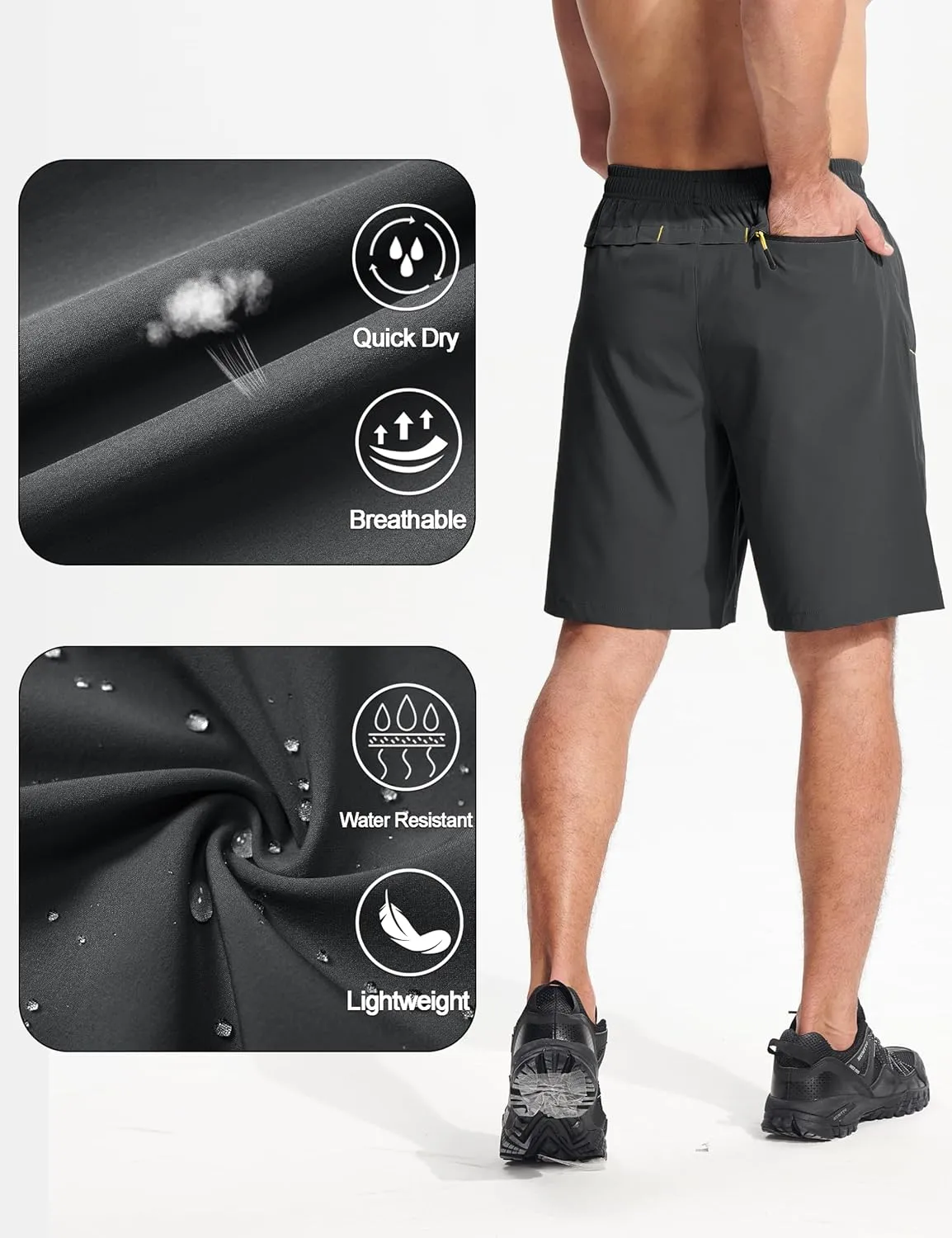 MAGCOMSEN Men's Athletic Running Shorts 9" Quick Dry Lightweight Sport Workout Hiking Gym Shorts with Zipper Pockets