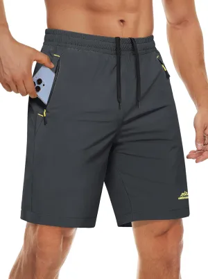 MAGCOMSEN Men's Athletic Running Shorts 9" Quick Dry Lightweight Sport Workout Hiking Gym Shorts with Zipper Pockets