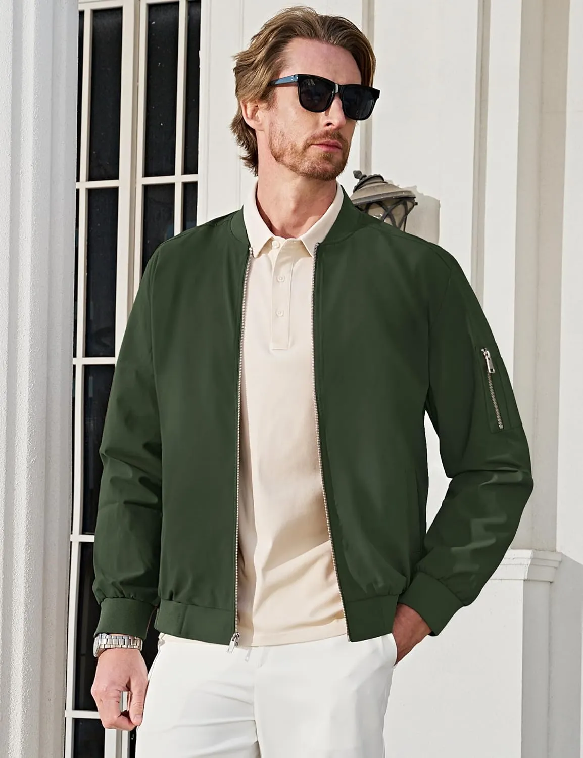 MAGCOMSEN Men's Bomber Jacket Lightweight Casual Windbreaker Spring Fall Zip Up Coat with 5 Pocket