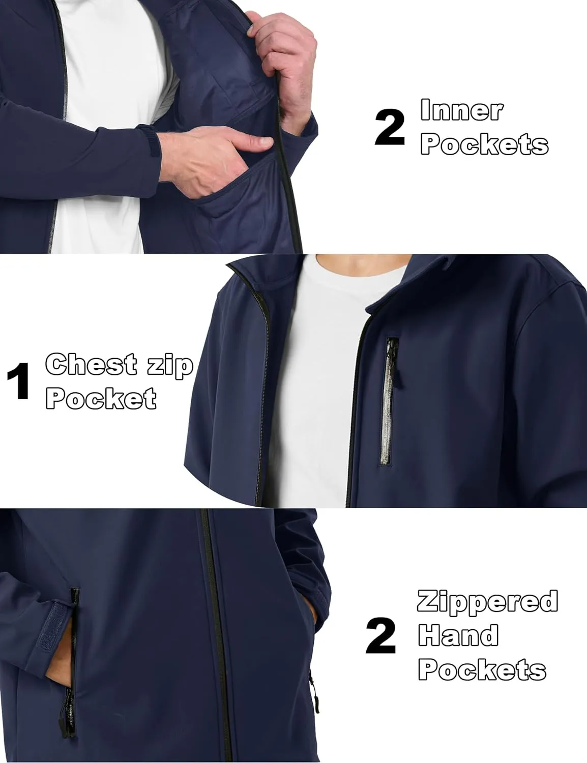 MAGCOMSEN Men's Waterproof Fleece Lined Rain Jacket Lightweight Softshell Raincoat with Hood Winter Hiking Windbreaker