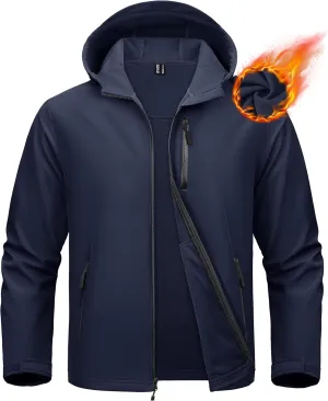 MAGCOMSEN Men's Waterproof Fleece Lined Rain Jacket Lightweight Softshell Raincoat with Hood Winter Hiking Windbreaker