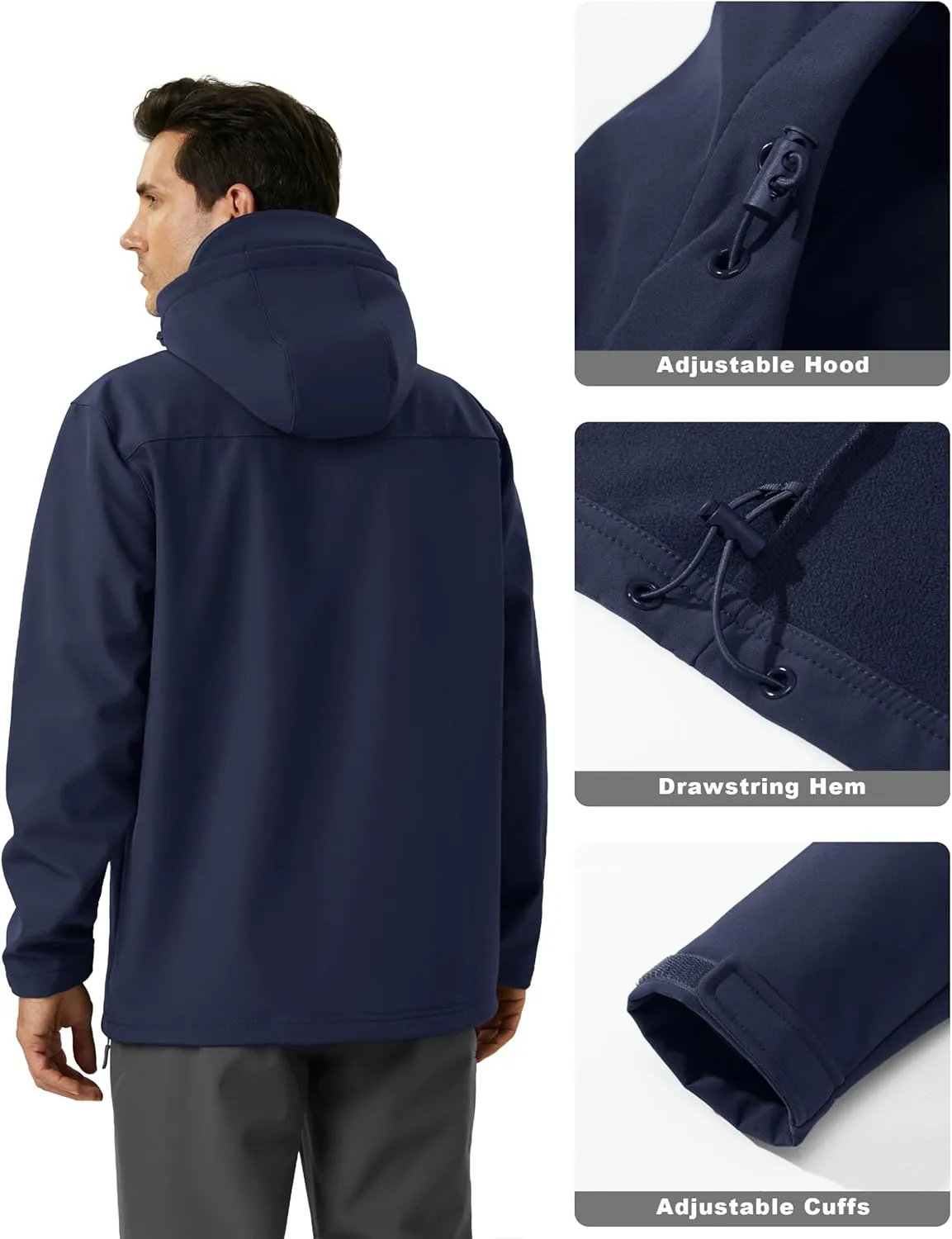 MAGCOMSEN Men's Waterproof Fleece Lined Rain Jacket Lightweight Softshell Raincoat with Hood Winter Hiking Windbreaker