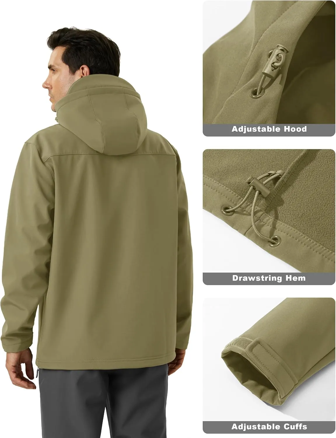 MAGCOMSEN Men's Waterproof Fleece Lined Rain Jacket Lightweight Softshell Raincoat with Hood Winter Hiking Windbreaker